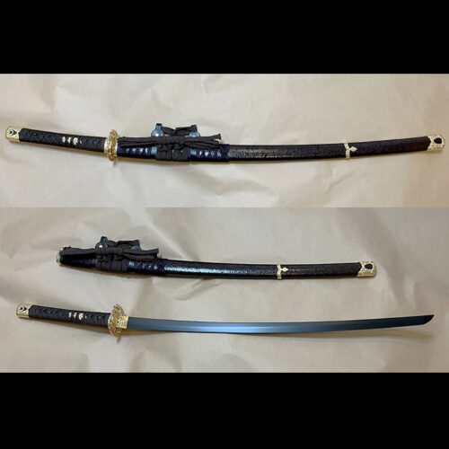 竹光模造刀 銅金太刀 - 軽量竹光仕様・銅雲鞘をベースに金金具で留めた高級感のある太刀