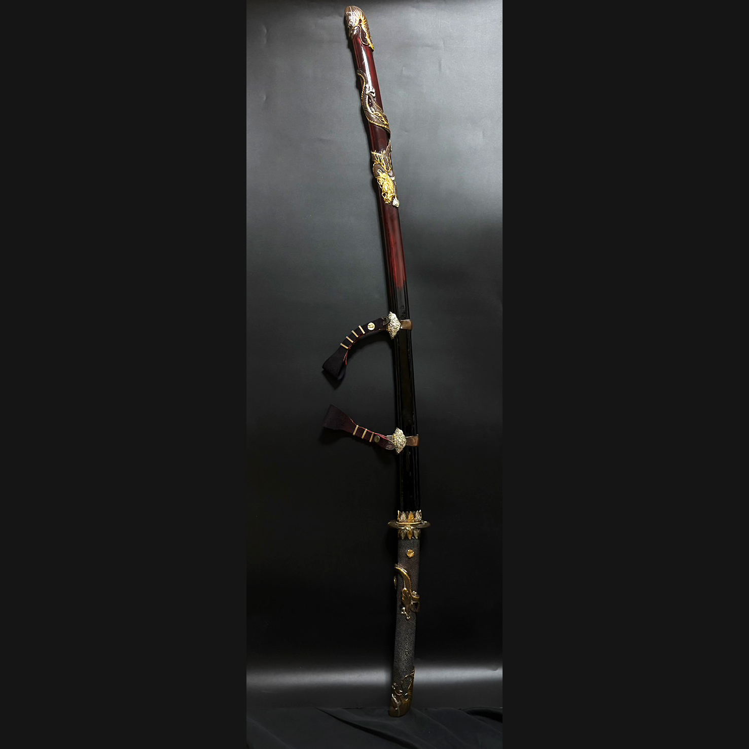 紅溜黒龍切先両刃大太刀拵（丸天堂）金工刀装具 出鮫柄 刀剣美術装飾品 日本刀竹光